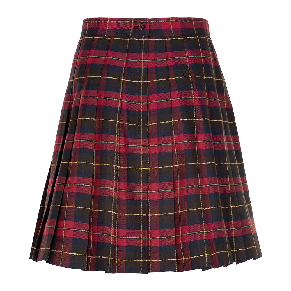 Senior Girls Stitch Down Knife Pleat Skirt Maroon Tartan