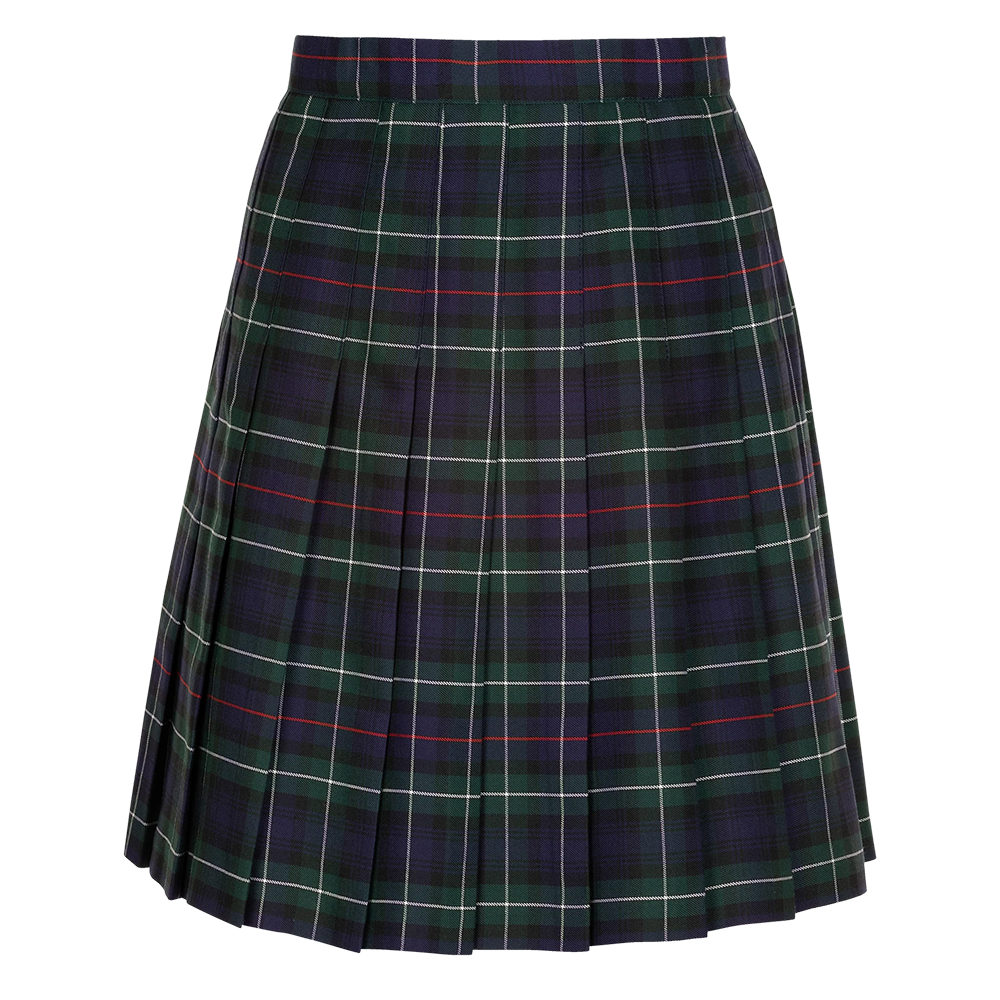 Senior Girls Stitch Down Knife Pleat Skirt Green Tartan