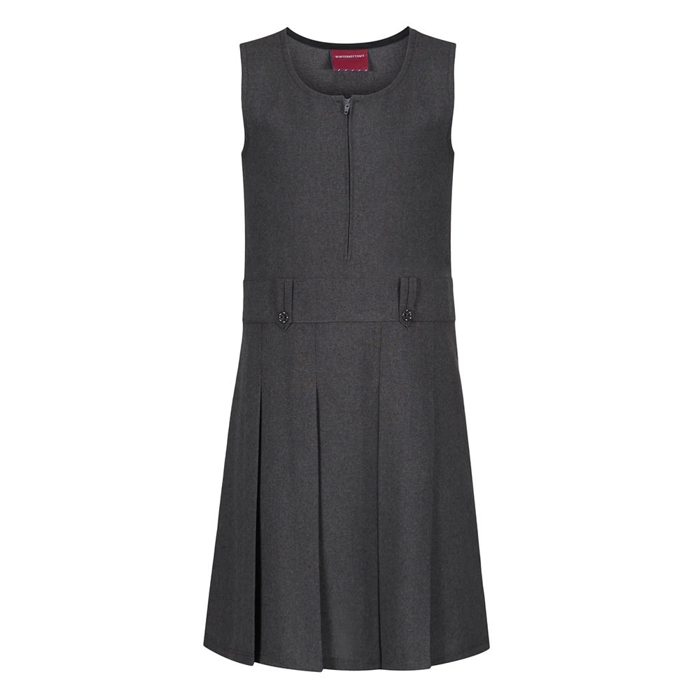 Junior Girls Flower Button Pinafore Grey