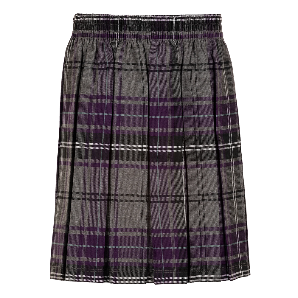 Junior Girls Box Pleat Skirt Purple/Grey Tartan