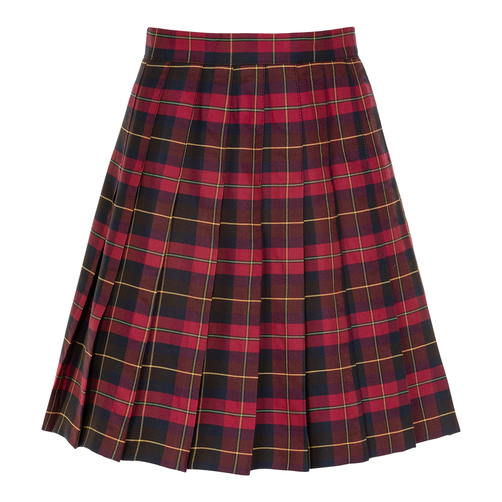 Senior Girls Stitch Down Knife Pleat Skirt Maroon Tartan