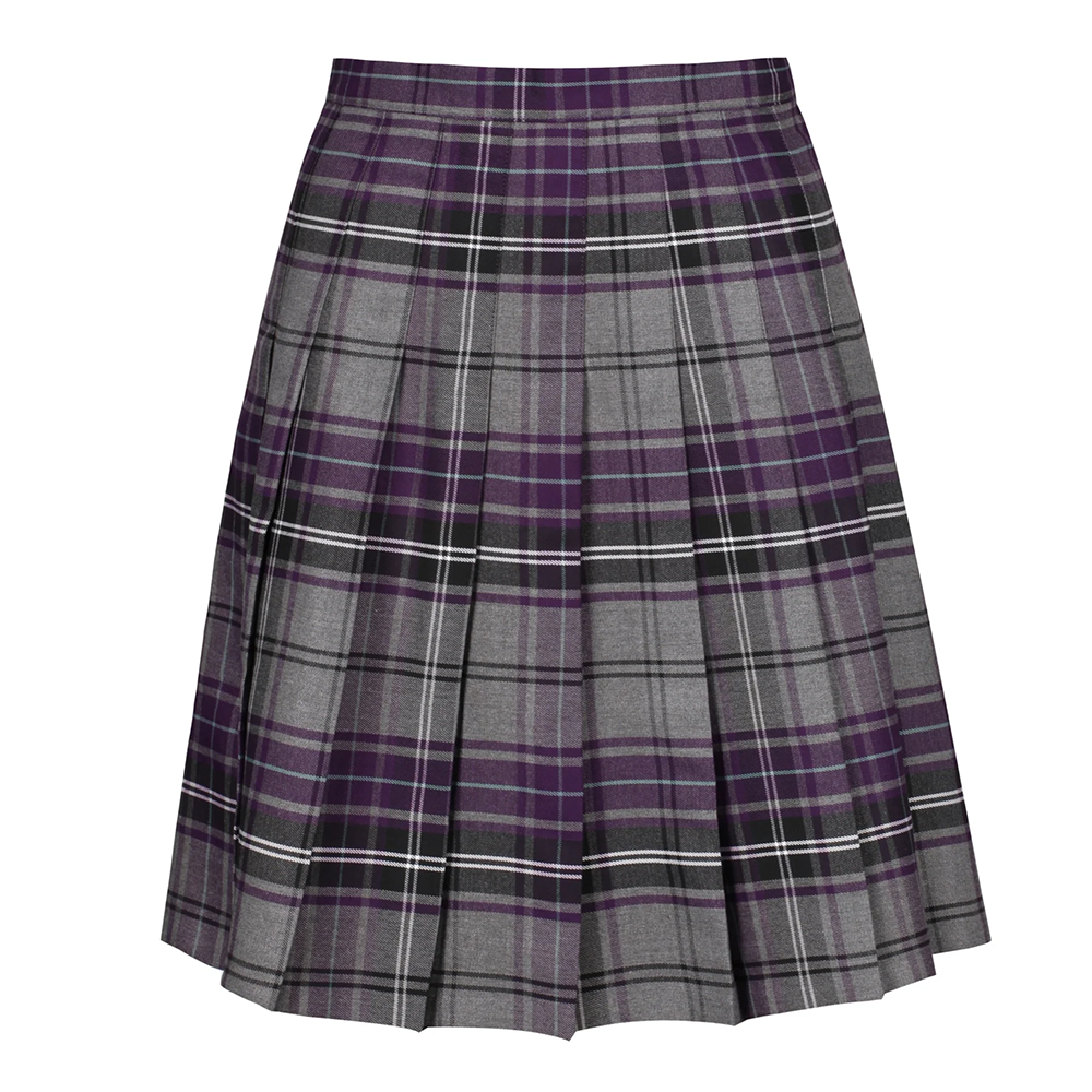 Senior Girls Stitch Down Knife Pleat Skirt Purple/Grey Tartan