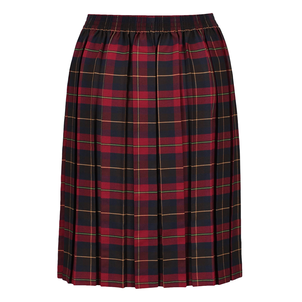 Junior Girls Box Pleat Skirt Maroon Tartan